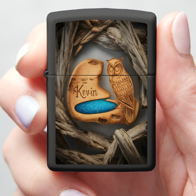 Kevin's Owl Woodcarving Zippo Lighter (In Hand)