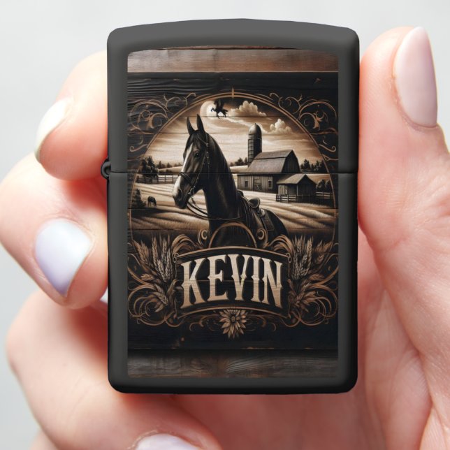 Kevin's Rustic Farm Sign Zippo Lighter (In Hand)