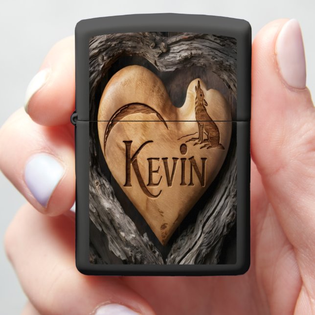 Kevin's Wooden Wolf Heart Zippo Lighter (In Hand)