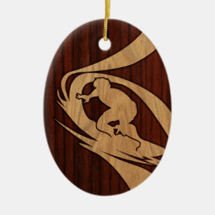 Kewalos Hawaiian Surfer Faux Wood Ceramic Ornament