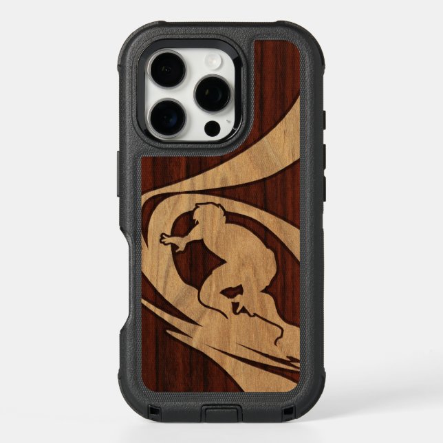 Kewalos Hawaiian Surfer Faux Wood Otterbox iPhone Case (Back)