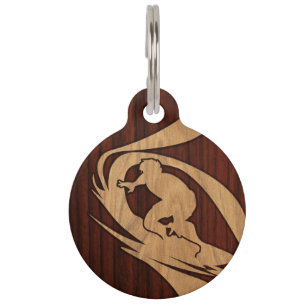 Kewalos Hawaiian Surfer Faux Wood Pet ID Tag