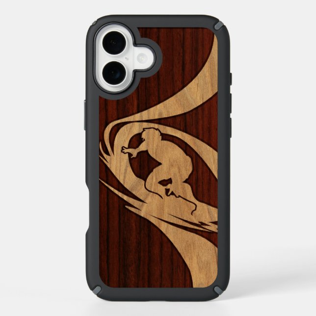 Kewalos Hawaiian Surfer Faux Wood Speck iPhone Case (Front)