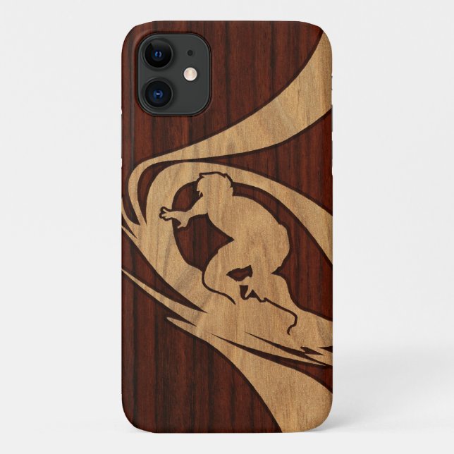 Kewalos Hawaiian Surfer Koa Faux Wood Case-Mate iPhone Case (Back)