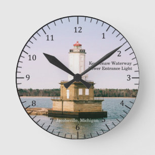 Keweenaw Waterway Lower Entrance Light mousepad Round Clock
