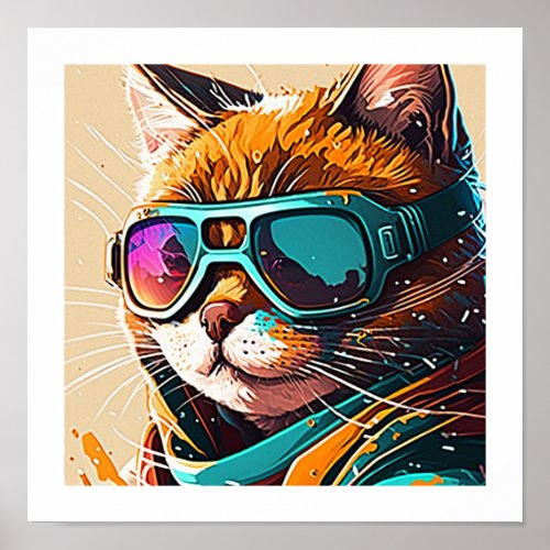 Kewl Beans Cool Cat with sunglasses portrait Poster