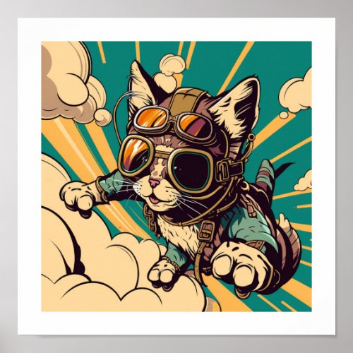 Kewl Beans_ Cool Cat with sunglasses skydiving Poster