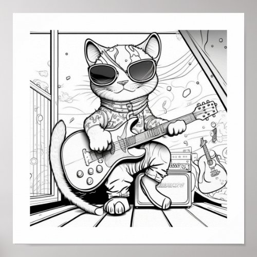 Kewl Jazzy Cat with sunglasses playing guitar Poster