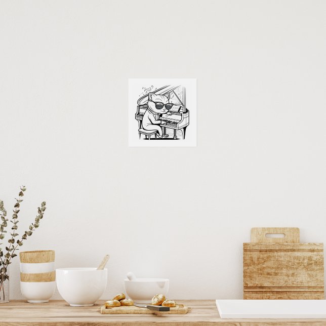 Kewl Jazzy Cat with sunglasses playing piano Poster (Kitchen)