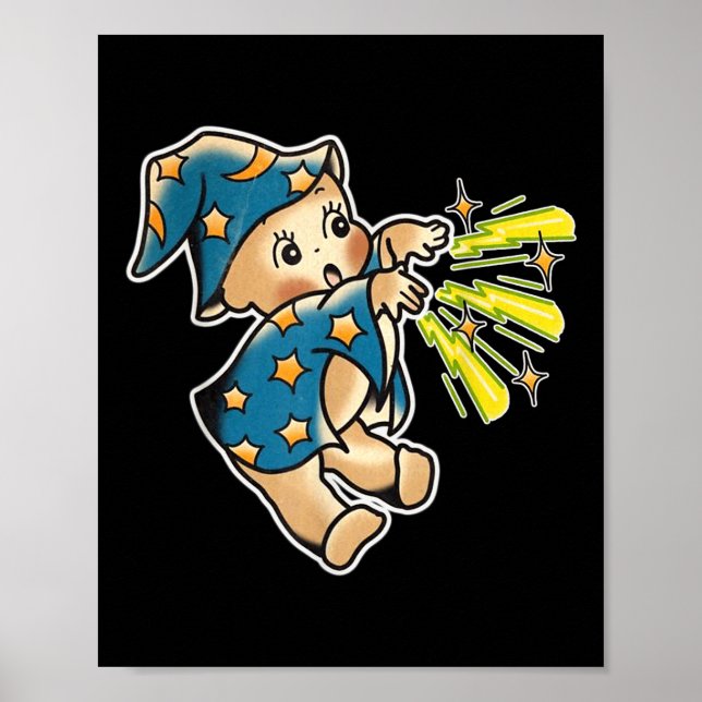 Kewpie Baby Wizard Traditional Tattoo Flash  Poster (Front)