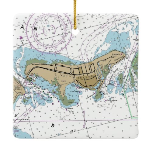 Key Biscayne Florida Nautical Chart Ceramic Ornament