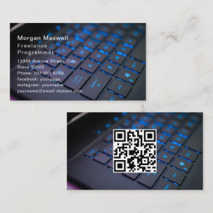 Key board Computer Programmer QR Code blue Business Card