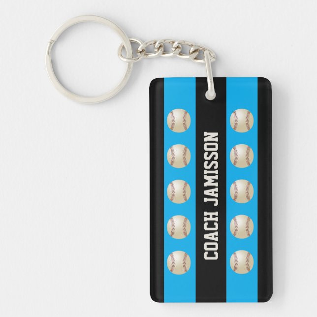 Key Chain, Blue & Black, for Baseball Coach/Player Keychain (Front)
