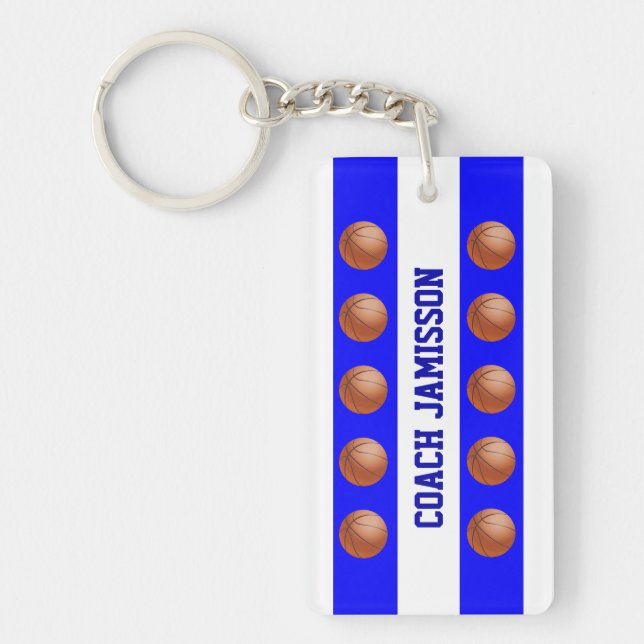 Key chain, Blue/White for Basketball Coach, Player Keychain (Front)