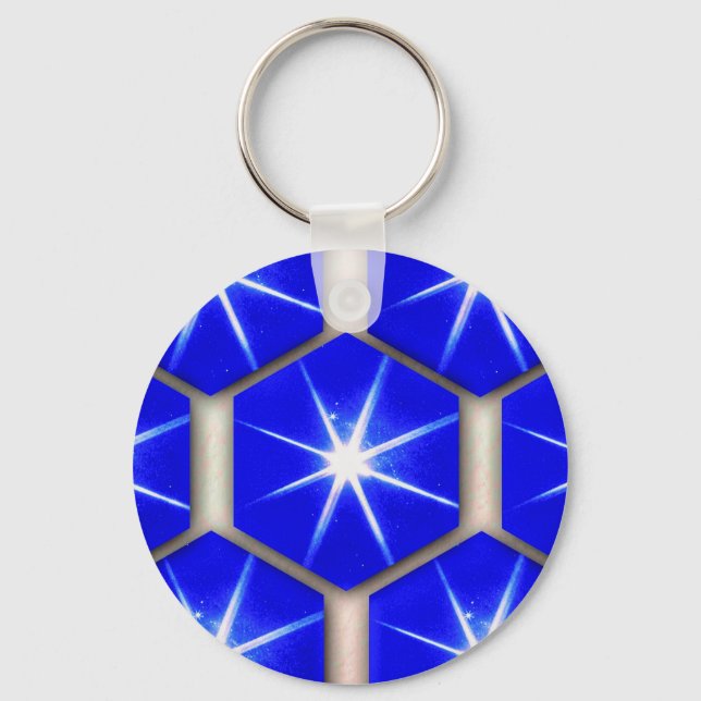 Key chain fob with blue hexagons and white stars (Front)