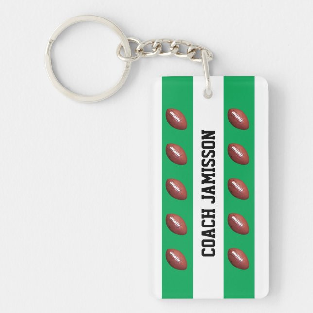 Key chain, Green/White, for Football Coach/Player Keychain (Front)
