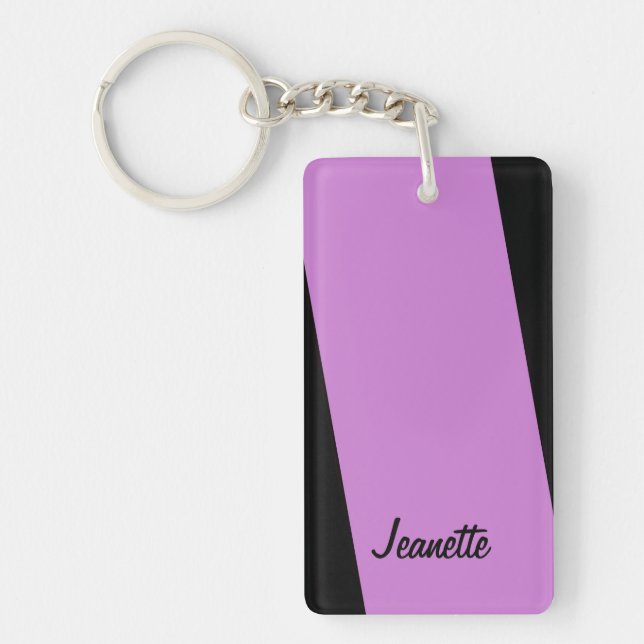 Key chain, Rectangular Double Sided Purple Stripe Keychain (Front)