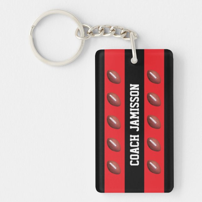 Key chain, Red Black, Name, Football Coach/Player Keychain (Front)
