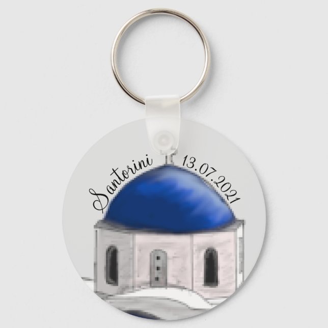 Key chain Santorini Blue Dome wedding favor (Front)