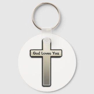 Key Chain Silver Cross God Loves You