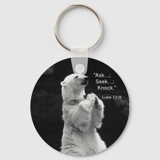 key chain with ask, seek, knock (Front)