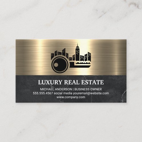 Key City Logo Metallic Gold Marble  Business Card