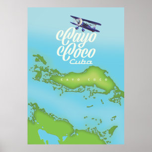Key Coco Cuba vintage style map. Poster