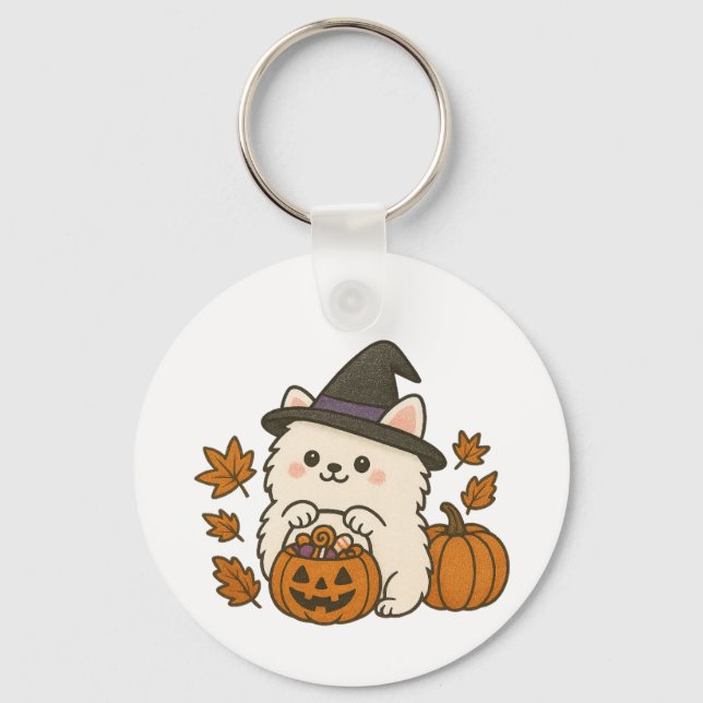 Key hanger Halloween Pomeranian - Cute & Spooky Keychain (Front)