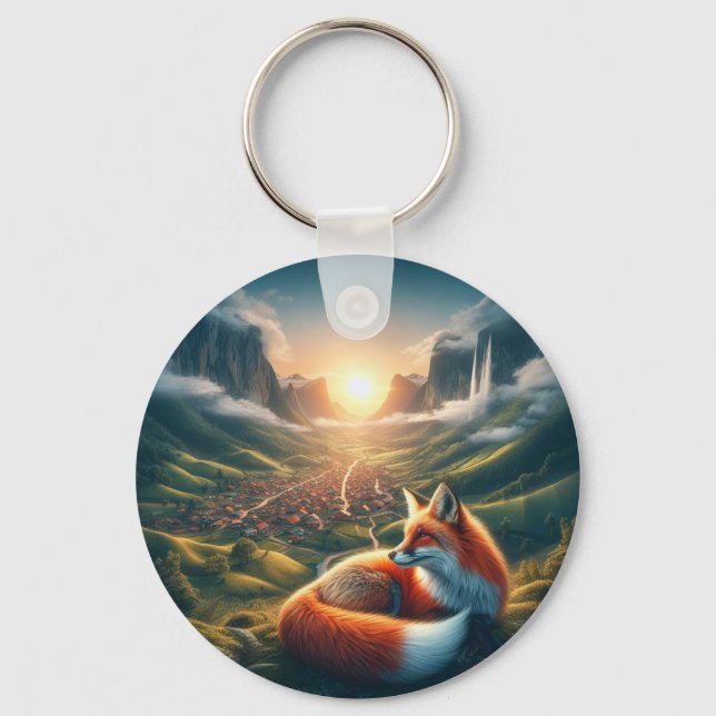 Key holders, red fox by day and night keychain (Front)