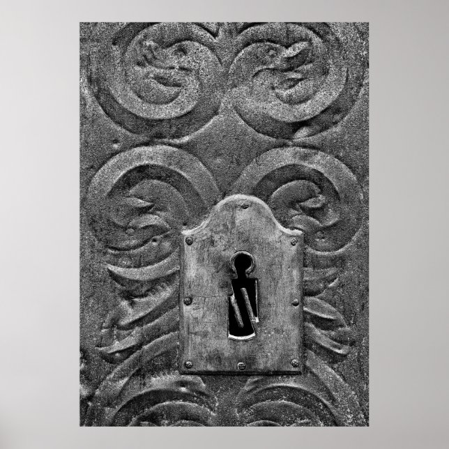 Key hole in medieval metal door poster (Front)