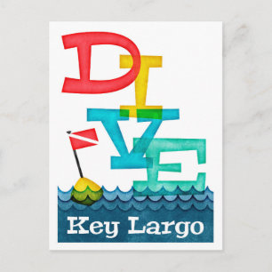 Key Largo Dive - Colorful Scuba Postcard