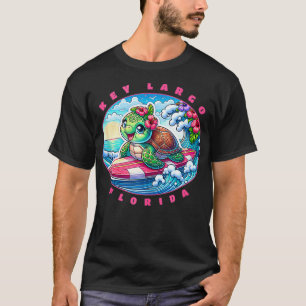 Key Largo Florida Cute Surfing Girl Sea Turtle  T-Shirt