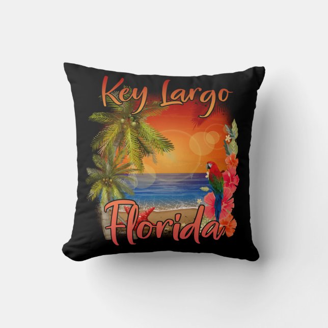 Key Largo Florida Keys Tropical Beach Sunset Throw Pillow (Front)