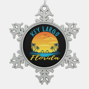 Key Largo Florida Palm Trees Beach Snowflake Pewter Christmas Ornament