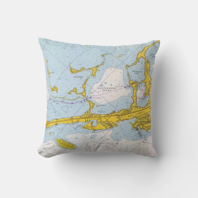 Key Largo nautical chart map Throw Pillow (Front)