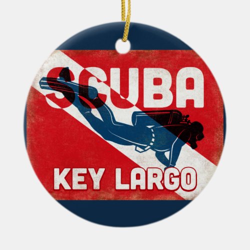 Key Largo Scuba Diver _ Blue Retro Ceramic Ornament