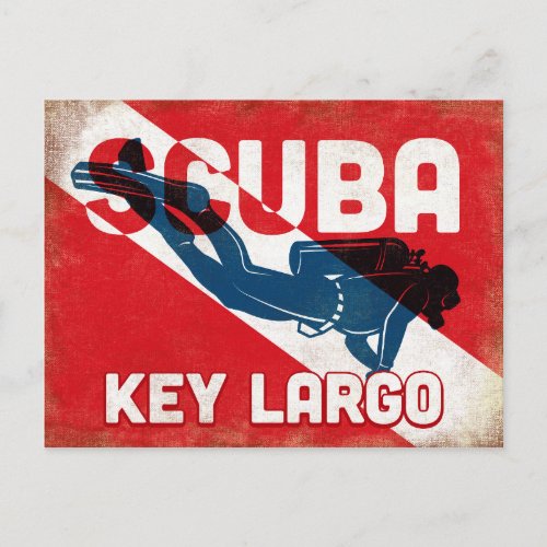 Key Largo Scuba Diver _ Blue Retro Postcard