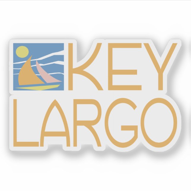 Key Largo Typographic Design with Boat Sticker (Front)