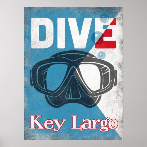 Key Largo Vintage Scuba Diving Mask Poster