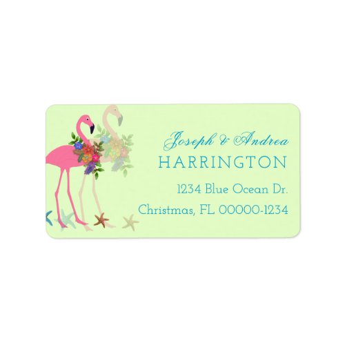 Key Lime Flamingos Christmas Address Labels