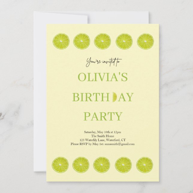 Key Lime Fruit Fresh Birthday Party Invitation (Front)