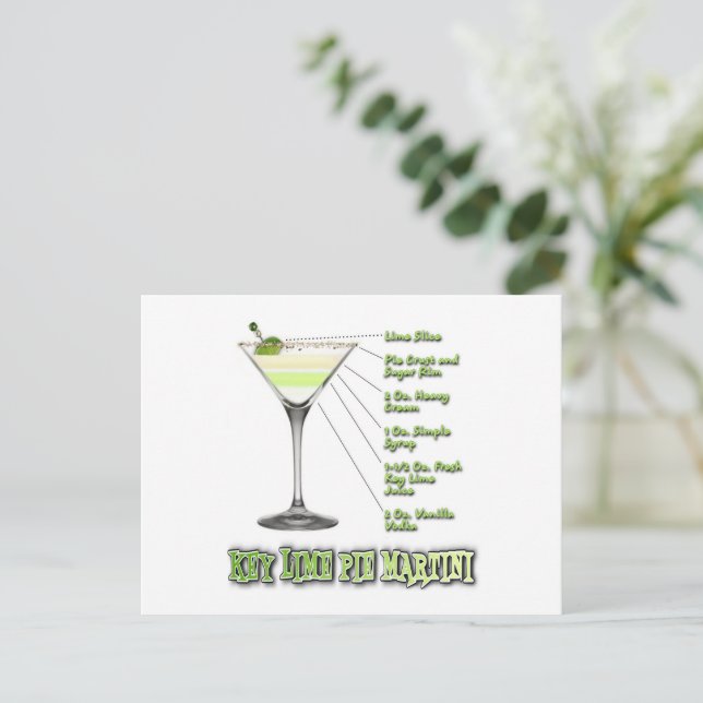 Key Lime Pie Martini Cocktail Recipe Art Postcard (Standing Front)