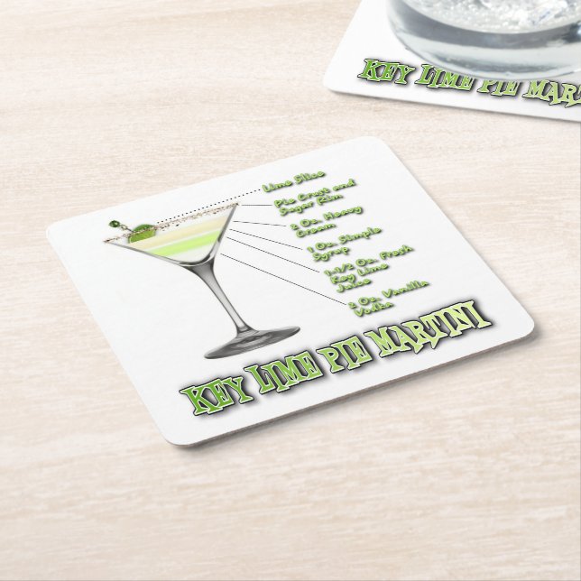 Key Lime Pie Martini Cocktail Recipe Art Square Paper Coaster (Angled)