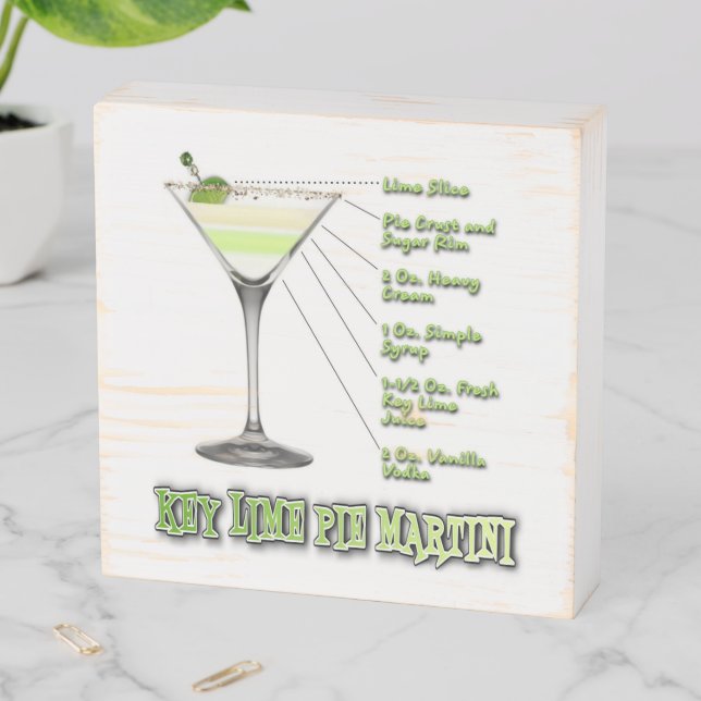 Key Lime Pie Martini Cocktail Recipe Art  Wooden Box Sign (In Situ Horizontal)