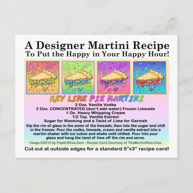 Key Lime Pie Martini Recipe Card Postcard (Front)