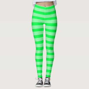 Women's High Waist, Full Length Leggings - Legging Line Black and Neon  Green Stripe