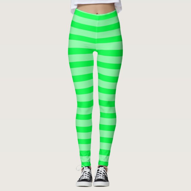Key Lime Pie Neon Green Black Light Rave Stripes Leggings (Front)
