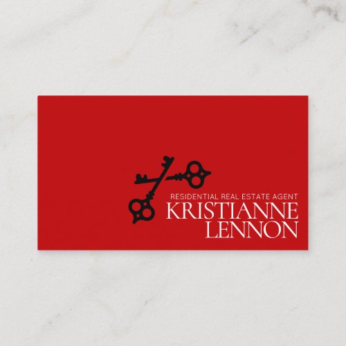 Key Logo Red Modern Real Estate or Rental Agent Business Card