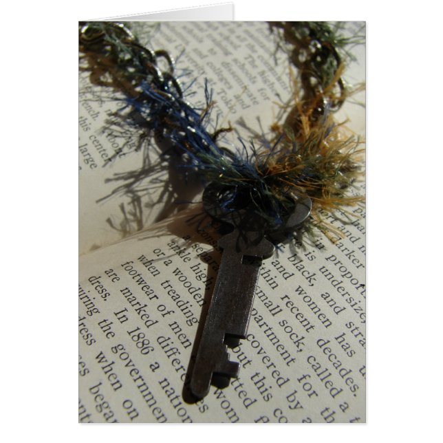 Key Necklace on Vintage Book Cards (Front)
