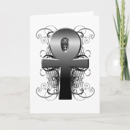 Key of Life Ankh in Chrome Blank Card